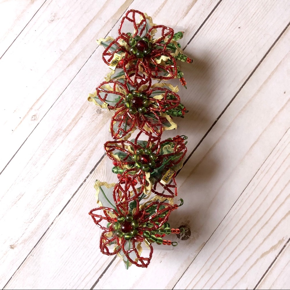 Beaded Poinsettia Napkin Rings